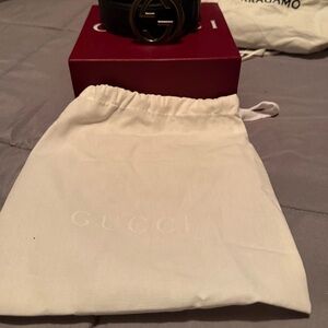 Brand New Gucci Black Belt with Gold Logo Buckle